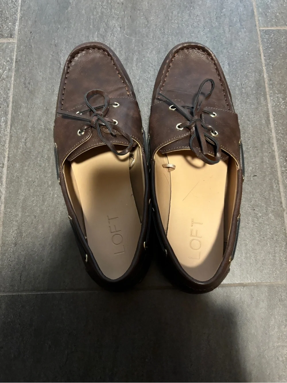 Women’s Loft Brown Leather Moc Toe Boat Shoes 8